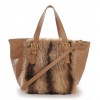 American Raccoon Fur Tote Bag with Leather (Vicky)